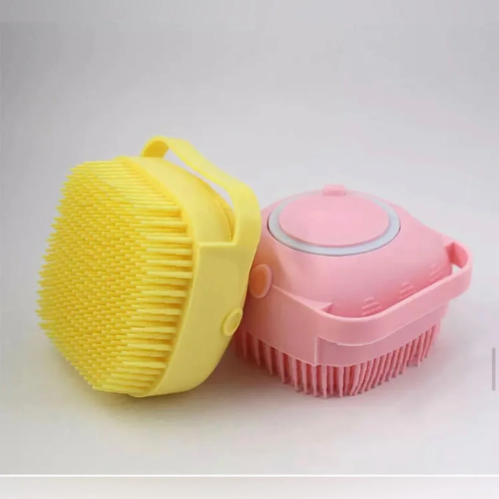 Pet Bath Brushes Massage Shampoo Dispenser Available in Pink, Yellow and Green